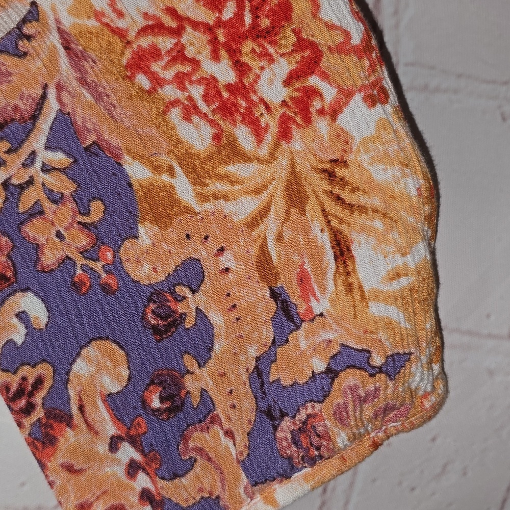 Myra Bag V-Neck A-Line Orange Purple Floral Elastic Waist Dress Womens Size L - Picture 4 of 16